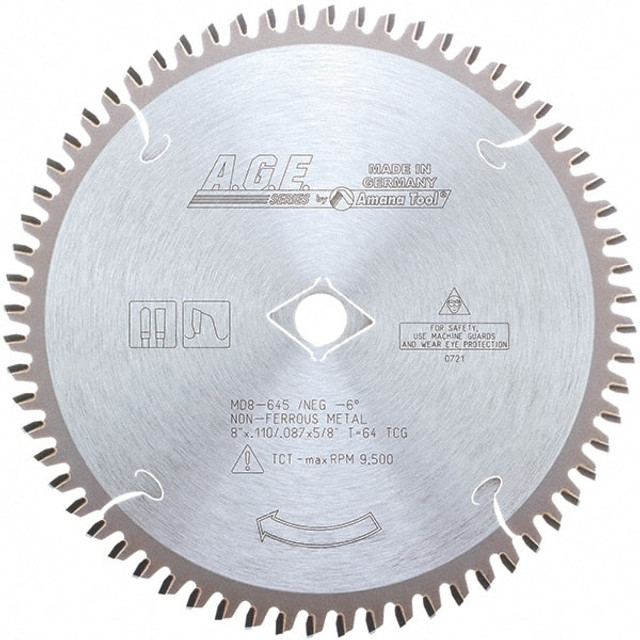 Amana Tool MD8-645 Wet & Dry Cut Saw Blade: 8" Dia, 5/8" Arbor Hole, 64 Teeth