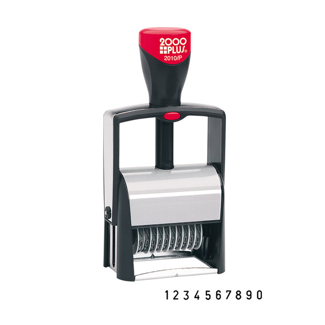 CONSOLIDATED STAMP MFG CO 011236 2000Plus Self-Inking Numbering Stamp, 10-Number Bands, 3/16in x 1 5/8in, Black Ink