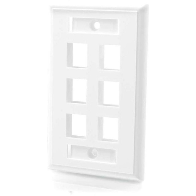 LASTAR INC. C2G 03414  6-Port Single Gang Multimedia Keystone Wall Plate - White - 6 x Socket(s) - White