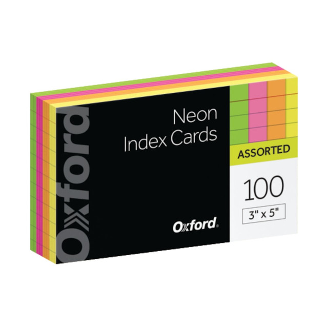 TOPS BRANDS 40279 Oxford Neon Index Cards, 3in x 5in, Ruled, Assorted Colors, 100 Per Pack