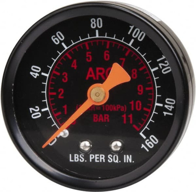 ARO/Ingersoll-Rand 104502 FRL Pressure Gauge: Glass (Lens) & Steel (Case), 1/4" Port, 160 Max psi, Use with Super-Duty Regulator