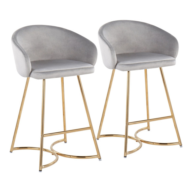 LUMISOURCE, LLC B26-CECE AUVSV2 LumiSource Cece Counter Stool, Silver Velvet/Gold Steel, Set Of 2 Stools