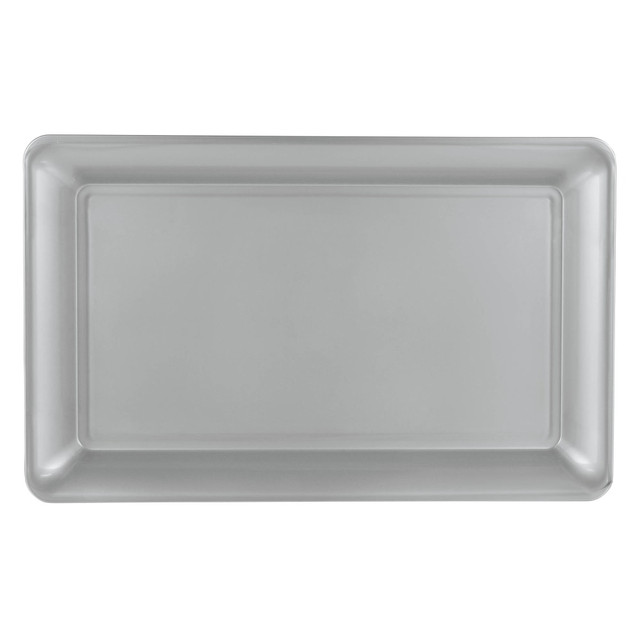 AMSCAN CO INC 432346.18 Amscan Plastic Rectangular Trays, 11in x 18in, Silver, Pack Of 4 Trays