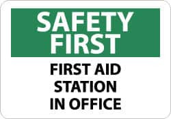 AccuformNMC Sign: Rectangle, "Safety First - First Aid Station in Office" SF162PB