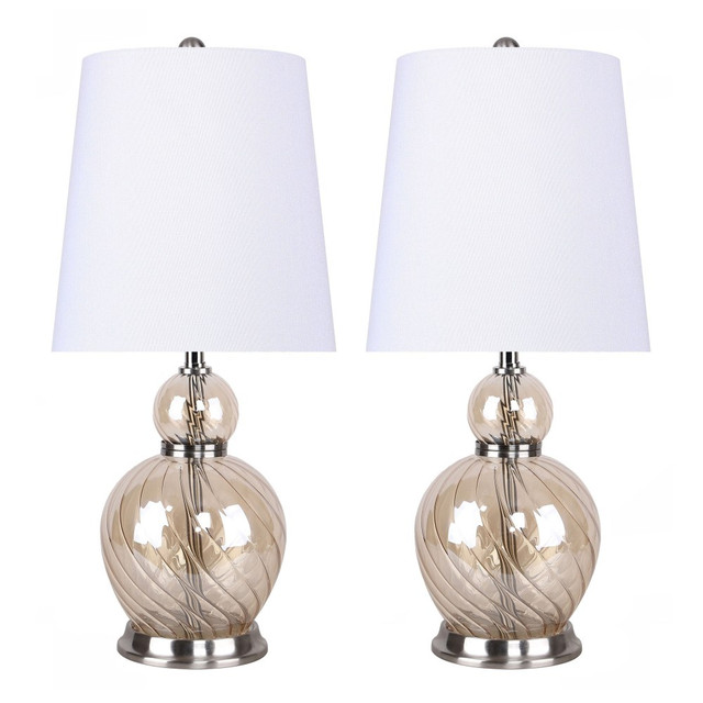 GRANDVIEW GALLERY LLC TL18-PEARL-HHH AMW2 LumiSource Pearl Contemporary Accent Lamps, 18-3/4inH, White Shade/Amber Base, Set Of 2 Lamps