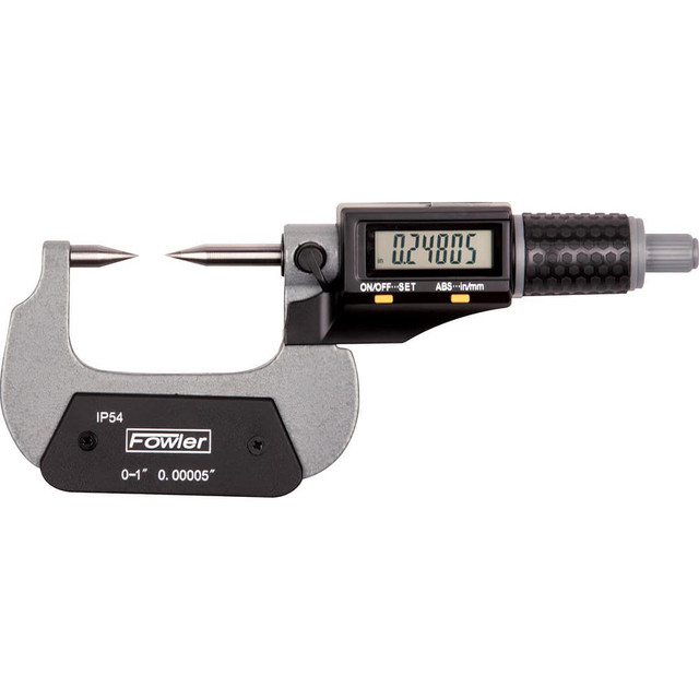 Fowler 548606610 Electronic Outside Micrometers; Micrometer Type: Digital Outside ; Minimum Measurement (mm): 0.00 ; Maximum Measurement (mm): 25.00 ; Accuracy (Decimal Inch): 0.00016 ; Resolution (Decimal Inch): 0.00005 ; Rotating Spindle: Yes