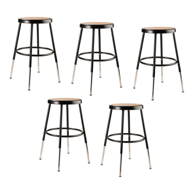 OKLAHOMA SOUND CORPORATION 6218H-10/5 National Public Seating Adjustable Hardboard Stools, 19in- 27inH, Black, Set of 5