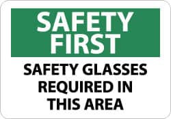 AccuformNMC Sign: Rectangle, "Safety First - Safety Glasses Required in This Area" SF172PB