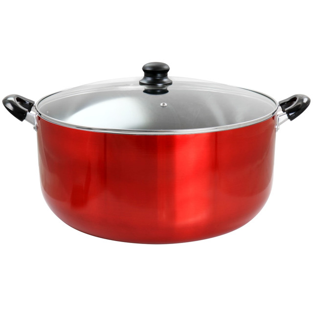 Serve up tasty meals with this Better Chef 24-Quart Aluminum Non-Stick Dutch Oven. This Dutch oven includes a tempered glass lid so you can watch your food and know when its ready to eat.  Made from heavy gauge aluminum.  Non-stick surface for easy food release.  Cool touch handles for easy transport.  Includes a tempered glass lid.