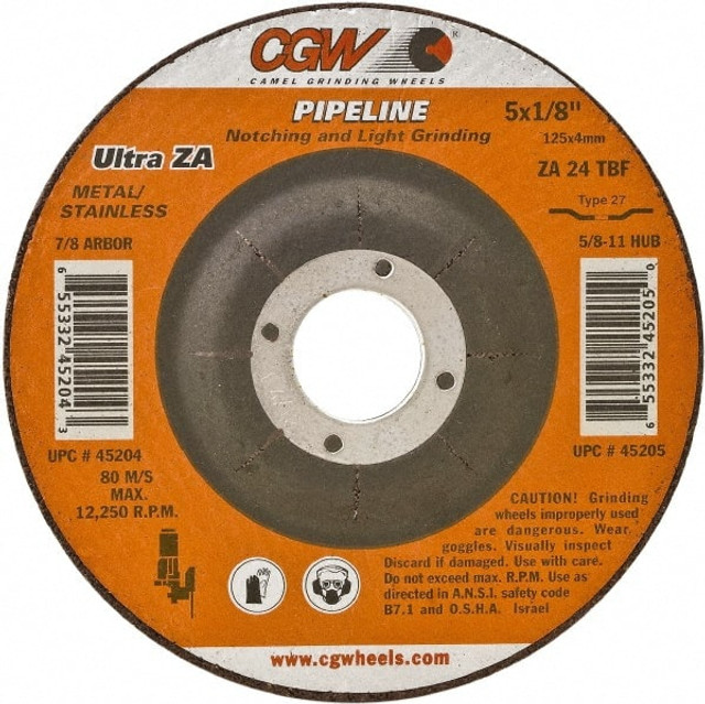 CGW Abrasives 35682 Depressed Center Wheel: Type 27, 7" Dia, Zirconia Alumina