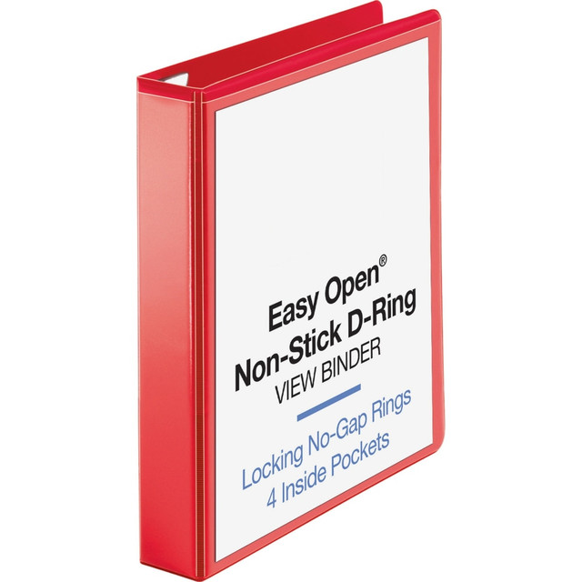 SP RICHARDS 26980 Business Source Red D-ring Binder - 1 1/2in Binder Capacity - Letter - 8 1/2in x 11in Sheet Size - D-Ring Fastener(s) - 4 Pocket(s) - Polypropylene - Red - Non-stick, Clear Overlay, Ink-transfer Resistant, Labeling Area - 1 Each