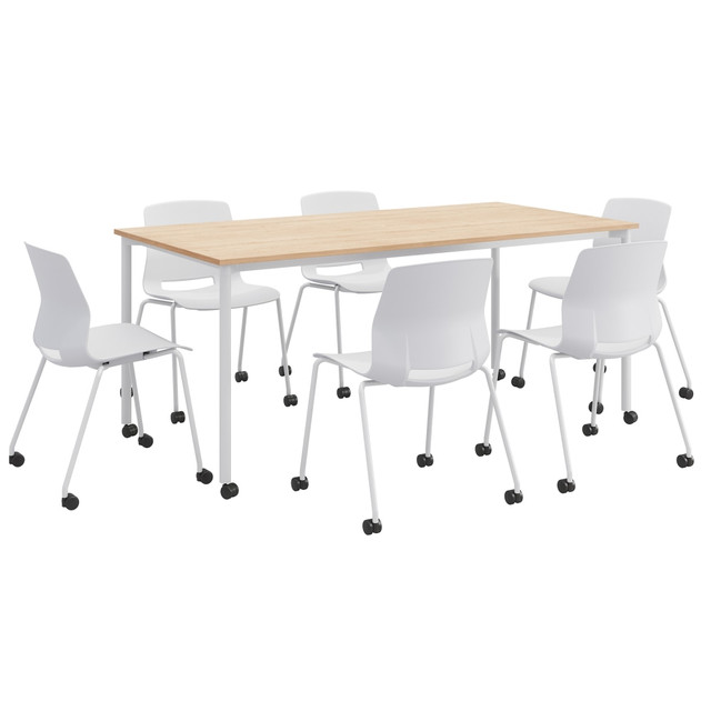 KENTUCKIANA FOAM INC KFI Studios 840031923103  Dailey Table Set With 6 Caster Chairs, Natural Table/White Chairs