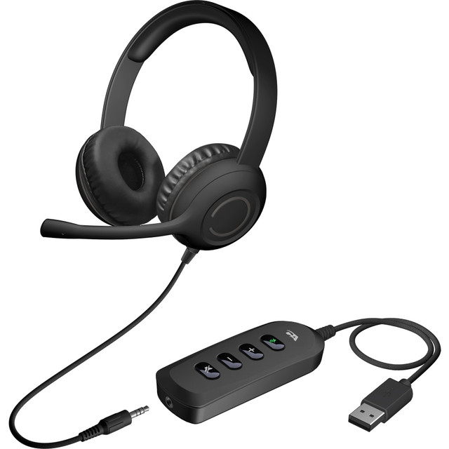 Cyber Acoustics AC-5812  Stereo Headset with USB & 3.5mm - Stereo - Mini-phone (3.5mm), USB Type A - Wired - 20 Hz - 20 kHz - Over-the-head - Binaural - Circumaural - 5 ft Cable - Noise Cancelling, Uni-directional Microphone - Black