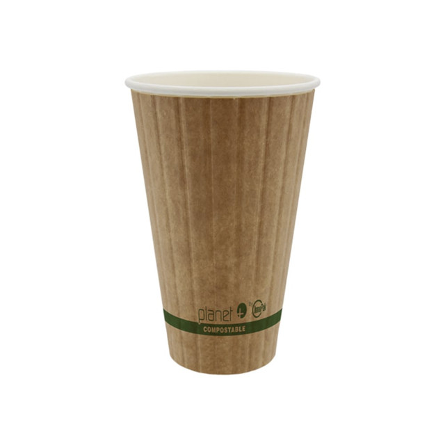 ASEAN CORPORATION StalkMarket PLC-16-DW Planet+ Compostable Hot Cups, Double-Wall, 16 Oz, Brown, Pack Of 600 Cups