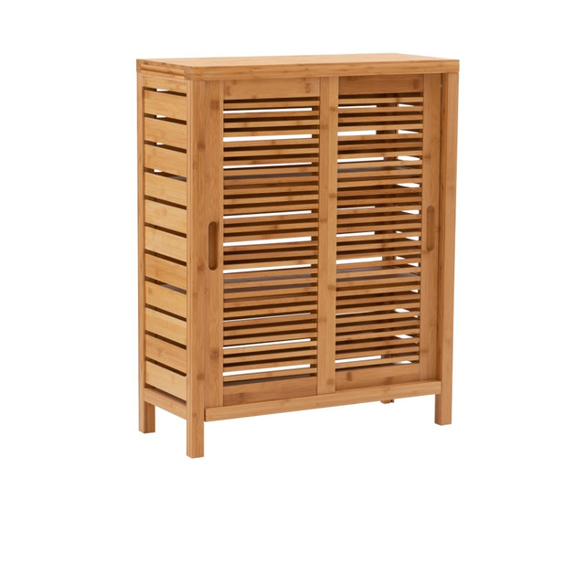 LINON HOME DECOR PRODUCTS, INC OFDP1551 Linon Bullock 26inW Sliding Door Bamboo Cabinet, Natural LINON HOME DECOR PRODUCTS, INC OFDP1551 Linon Bullock 26inW Sliding Door Bamboo Cabinet, Natural