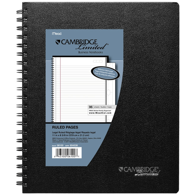 ACCO BRANDS USA, LLC Cambridge 06100  Limited Business Notebook, 8 1/2in x 11in, 1 Subject, Legal Ruled, 96 Sheets, Black (06100)