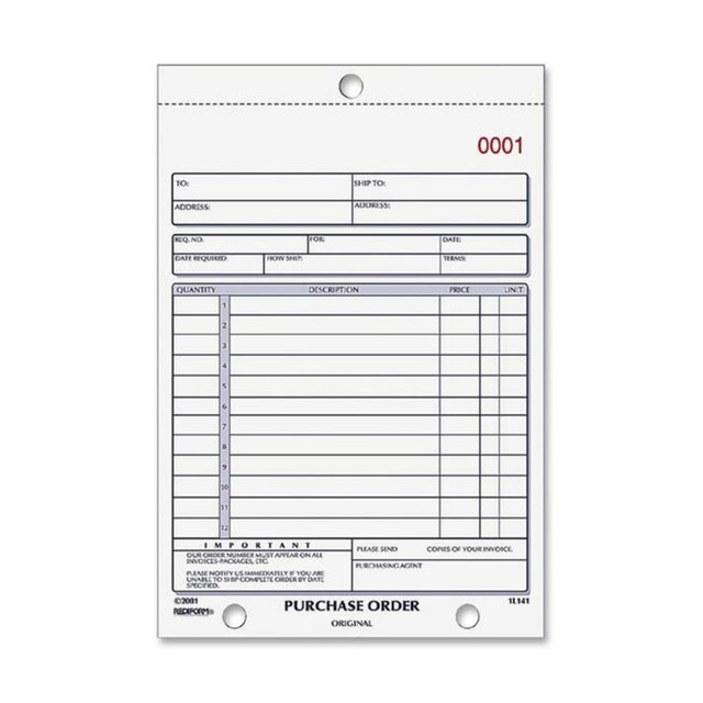 REDIFORM, INC. 1L140 Rediform 2-part Carbonless Purchase Order Book - 50 Sheet(s) - 2 PartCarbonless Copy - 5.50in x 7.87in Sheet Size - Assorted Sheet(s) - Blue Print Color - 1 Each