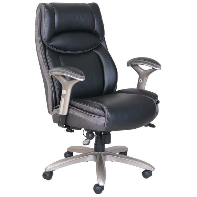 Complete essential tasks with the Serta Smart Layers Jennings big and tall executive chair. So comfortable - you will feel the difference the moment you sit down. With 5 layers of foam on top of individually wrapped ComfortCoils, this high-back chair provides luxurious seating, while the ergonomic height and tilt controls allow easy customization. This Serta Smart Layers Jennings big and tall executive chair features lumbar support to help minimize pressure on your lower back, and the bonded leather upholstery offers aesthetic appeal.  Comfort inducing Smart Layers maximize comfort.  Contoured lumbar zone helps minimize pressure on your lower back.  Hand-sculpted upholstered arms and seat side fingertip controls are ergonomic efficient.  Cushion elevated headrest and deep layered body pillows are scaled for the Big and Tall.  Commercial grade components support up to 400 lb.  Backed by the manufacturers 10-year limited warranty.  GREENGUARD certified - certified for low chemical emissions: UL.COM/GG - UL 2818. Ranked in two tiers: Certified and Gold.  Tested to meet ANSI/BIFMA Performance Standards - Manufacturer testing has been conducted on this product to meet specific performance requirements and safety standards set forth by the American National Standards Institute (ANSI) and the Business and Institutional Furniture Manufacturers.  Less harsh chemicals - made with fewer harsh chemicals, or safer chemicals than typical alternatives, helping  reduce your use of and exposure to substances that may be more harmful to your health and the environment.