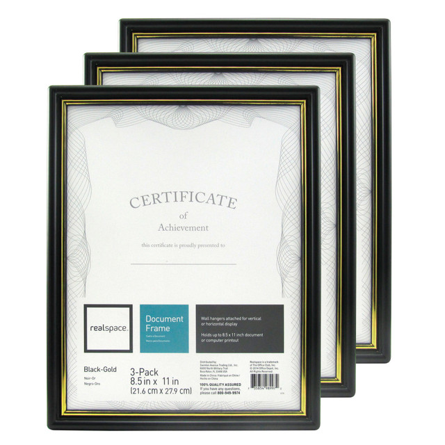 OFFICE DEPOT 207582 Realspace Document And Certificate Holders, 8-1/2in x 11in, Black/Gold, Pack Of 3 Holders