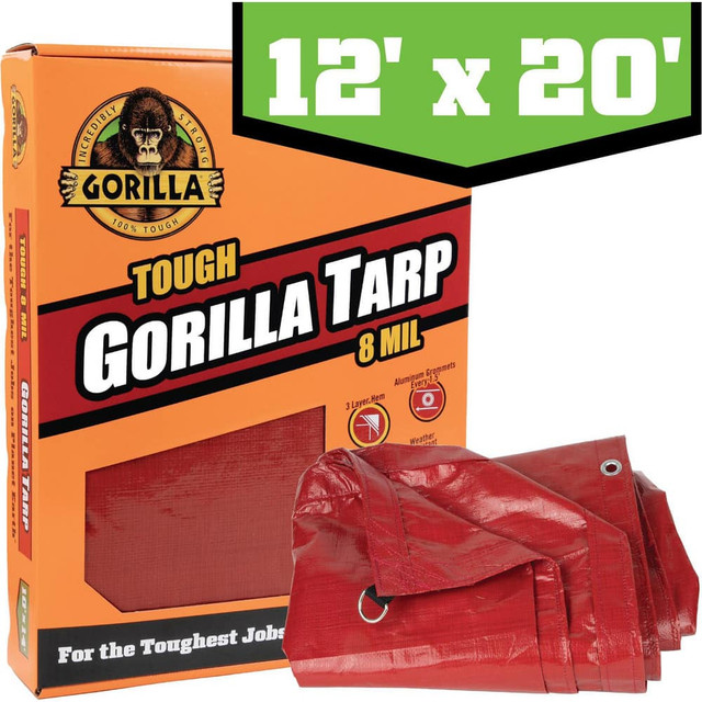 Gorilla 97037 Tarps & Dust Covers; Material: Polyethylene ; Shape: Rectangle ; Length (Feet): 20 ; Width (Feet): 12 ; Width (Inch): 144in ; Grommet: Yes