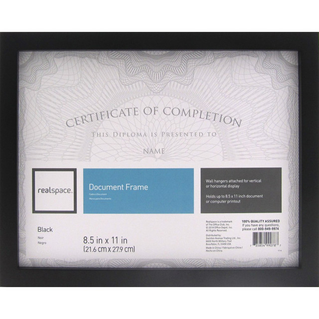 OFFICE DEPOT Realspace 207596  Photo/Document Frame, Gallery, 8-1/2in x 11in, Black