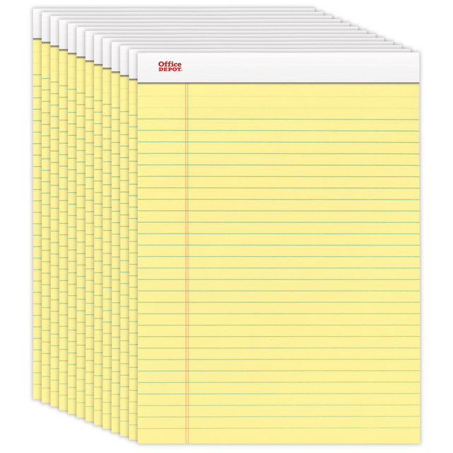 OFFICE DEPOT 99400  Brand Writing Pads, 8 1/2in x 11 3/4in, Legal/Wide Ruled, 50 Sheets, Canary, Pack Of 12 Pads