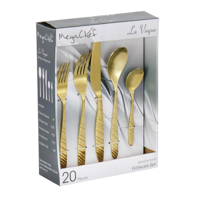 MEGAGOODS, INC. 995112468M MegaChef La Vague 20-Piece Flatware Utensil Set, Matte Gold