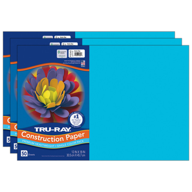 EDUCATORS RESOURCE PAC103401-3 Tru-Ray Construction Paper, Heavyweight, 12in x 18in, Atomic Blue, 50 Sheets Per Pack, Set Of 3 Packs EDUCATORS RESOURCE PAC103401-3 Tru-Ray Construction Paper, Heavyweight, 12in x 18in, Atomic Blue, 50 Sheets Per Pack, Set Of 3 Packs