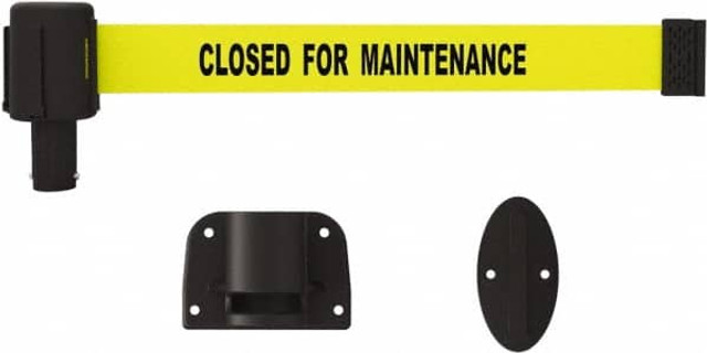 Banner Stakes PL4112 Wall-Mounted Indoor Barrier: Black on Yellow, 15' Long, 2-1/2" Wide