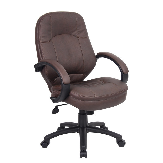 NORSTAR OFFICE PRODUCTS INC. B726-BB Boss Office Products LeatherPlus Bonded Leather Mid-Back Chair, Bomber Brown/Black