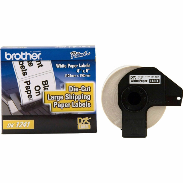 BROTHER INTL CORP Brother DK1241  DK-1241 Black-On-White 4in x 6in Labels, Roll Of 200