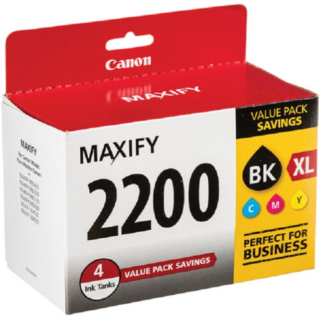 Compatible Canon models: MAXIFY:  MB5020,  MB5120,  MB5320,  MB5420,  iB4020,  iB4120.  .  Grab the Canon PGI-2200 XL High-Yield Black/PGI-2200 Cyan/Magenta/Yellow Ink Cartridges and prepare for all sorts of print jobs. The ink value pack provides bold blacks and bright colors that resist highlighters and smudges.  Black offers high yields, while color cartridges offer standard yields.  Designed to be highlighter resistant and smudge proof.  Helps Avoid Waste - Designed for extended use, helping reduce or eliminate material use and potentially save money.  Recycling solution - designed to encourage recycling, helping you divert materials from landfill.