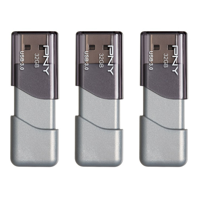 PNY TECHNOLOGIES, INC. P-FD32GX3TBOP-MP PNY Turbo Attache 3 USB 3.0 Flash Drives, 32GB, Silver, Pack Of 3 Drives PNY TECHNOLOGIES, INC. P-FD32GX3TBOP-MP PNY Turbo Attache 3 USB 3.0 Flash Drives, 32GB, Silver, Pack Of 3 Drives