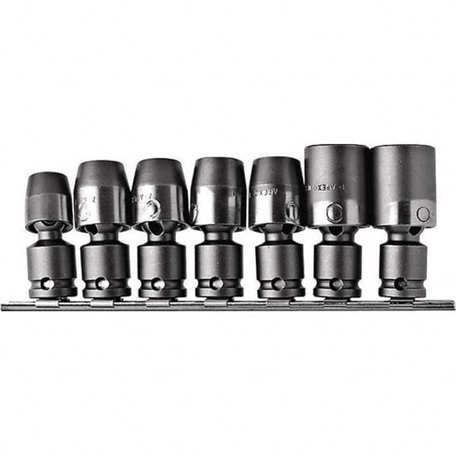 Apex APU37M Socket Adapter & Universal Sets; Type: Impact Universal Joint Set ; Adapter Size (Inch): 3/8 F x 10mm, 3/8F x 12mm, 3/8F x 13mm, 3/8F x 14mm, 3/8F x 15mm, 3/8F x 17mm, 3/8F x 18mm in ; Number Of Pieces: 7 ; Number of Pieces: 7 ; UNSPSC Co