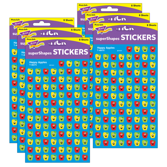 EDUCATORS RESOURCE Trend T-46075-6  superShapes Stickers, Happy Apples, 800 Stickers Per Pack, Set Of 6 Packs