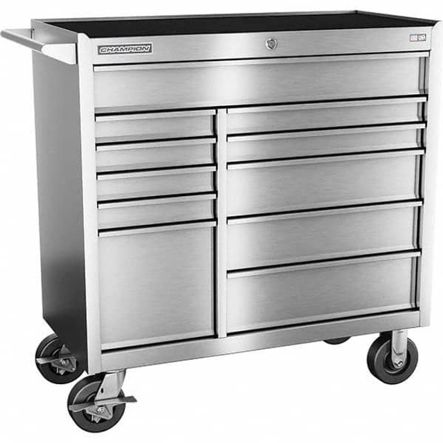 Champion Tool Storage FMPS4111RC Tool Storage Combos & Systems; Type: Wheeled Tool Cabinet; Drawers Range: 10 - 15 Drawers; Number of Pieces: 1; Width Range: 36" - 47.9"; Depth Range: 18" and Deeper; Height Range: 36" - 59.9"; Color: Silver; Number o