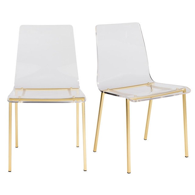 EURO STYLE, INC. Eurostyle 80940MBG-MP2  Chloe Side Chairs, Clear Acrylic/Matte Brushed Gold, Set Of 2 Chairs