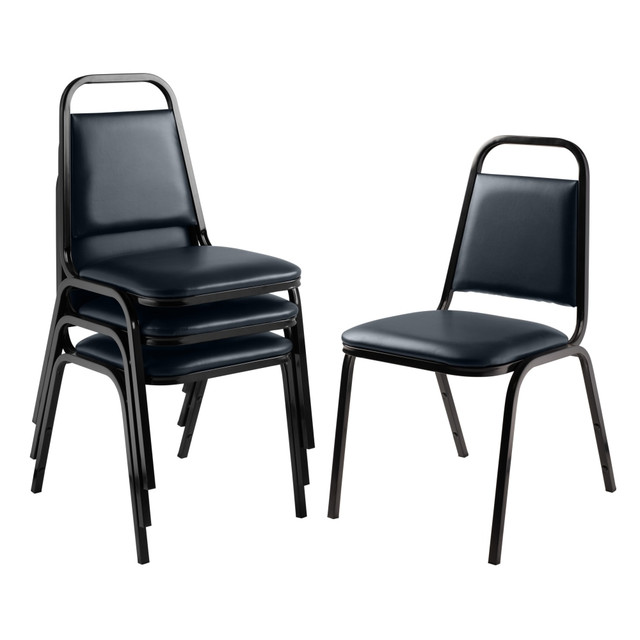 OKLAHOMA SOUND CORPORATION National Public Seating 9104-B/4  9100 Series Vinyl Upholstered Banquet Stack Chairs, Midnight Blue/Black, Pack Of 4 Chairs