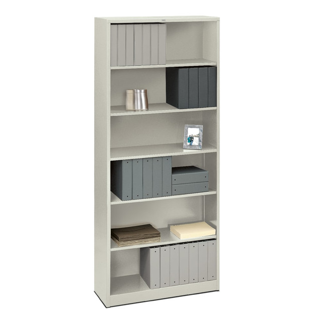 HNI CORPORATION HON S82ABCQ  Brigade Steel Modular Shelving Bookcase, 6 Shelves (4 Adjustable), 81-1/8inH x 34-1/2inW x 12-5/8inD, Light Gray