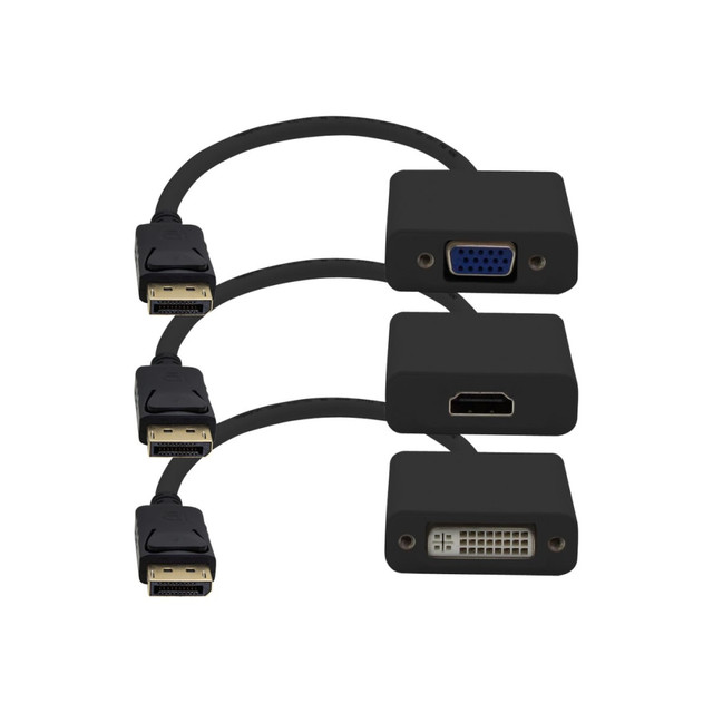 ADD-ON COMPUTER PERIPHERALS, INC. AddOn DP2VGA-HDMI-DVI-B  8in DisplayPort to DVI/HDMI/VGA Adapter Cable - Video converter - DisplayPort - VGA - black - with DisplayPort-HDMI cable, DisplayPort-DVI cable