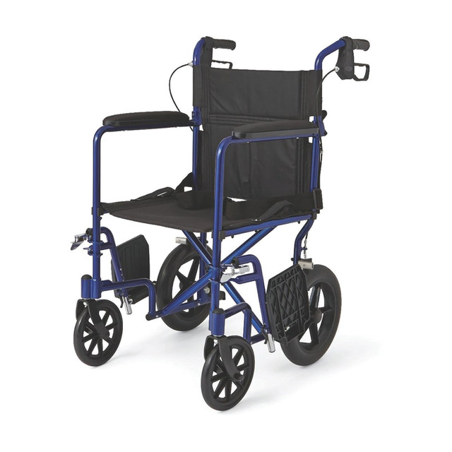 MEDLINE INDUSTRIES, INC. MDS808210ABE Medline Aluminum Transport Chair, 12in Wheels, Blue