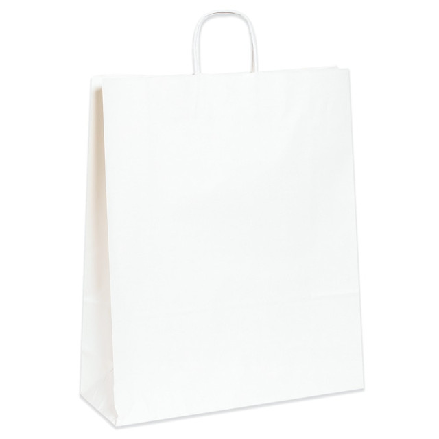 B O X MANAGEMENT, INC. Partners Brand BGS110W  Paper Shopping Bags, 16inW x 6inD x 19 1/4inH, White, Case Of 200