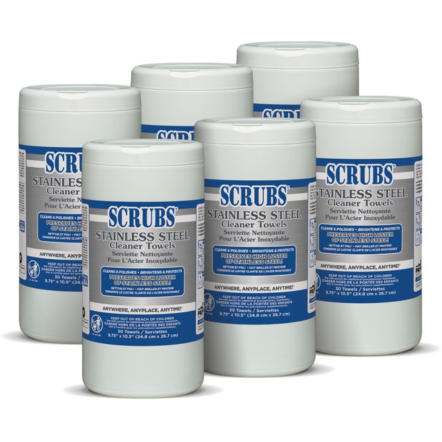 ITW DYMON DYM 91930 SCRUBS Stainless Steel Cleaner Wipes, Citrus Scent, 32 Oz Bottle, Case Of 6