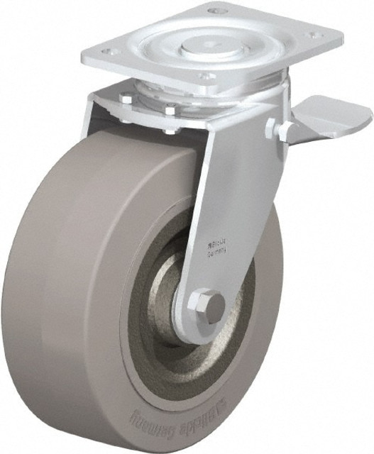 Blickle 750141 Swivel Top Plate Caster: Solid Rubber, 8" Wheel Dia, 3-9/64" Wheel Width, 1,870 lb Capacity, 9-41/64" OAH