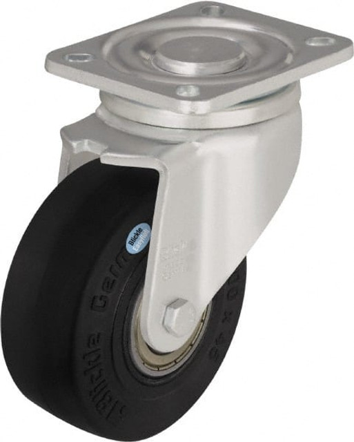 Blickle 478578 Swivel Top Plate Caster: Solid Rubber, 4" Wheel Dia, 1-49/64" Wheel Width, 594 lb Capacity, 5-33/64" OAH