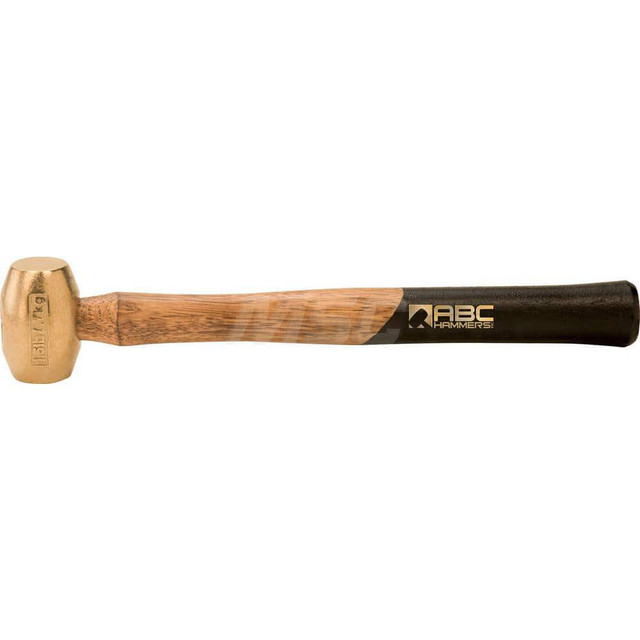 ABC Hammers ABC1.5BW 1.5 lb Brass Striking Hammer, Non-Sparking, Non-Marring 1-1/4 Face Diam, 2-3/4 Head Length, 14 OAL, 12-1/2 Wood Handle, Double Faced