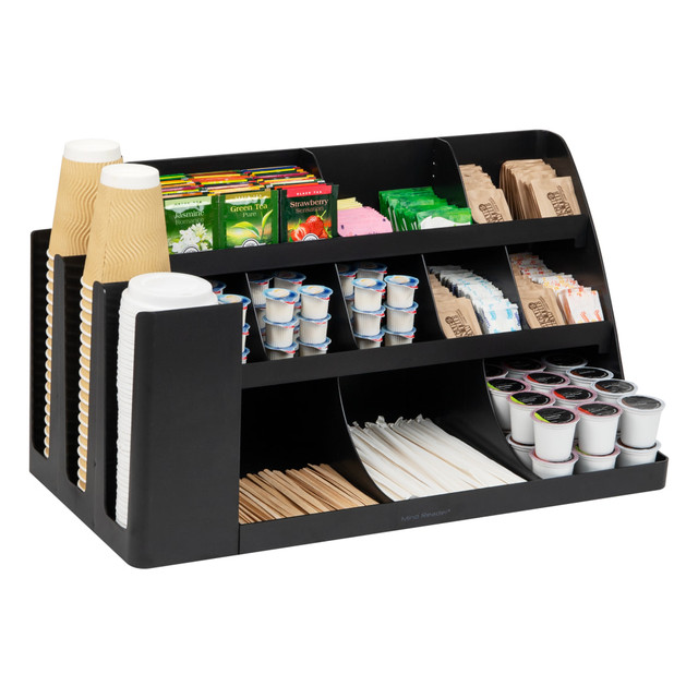 EMS MIND READER LLC EMSCOMORG2-BLK Mind Reader 14-Compartment/3-Tier Coffee Cup And Condiment Countertop Organizer, 12-1/2inH x 11-1/2inW x 24inL, Black
