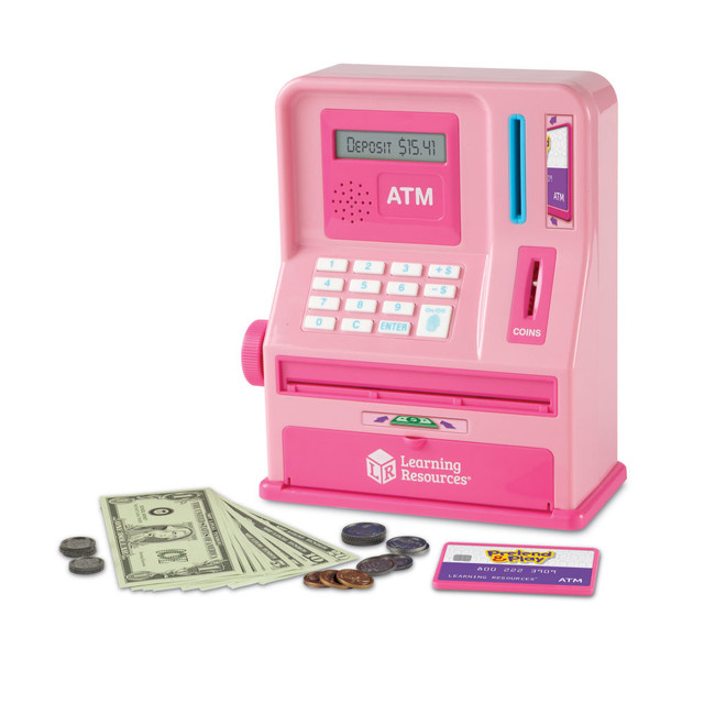 LEARNING RESOURCES, INC. LER2625P Learning Resources Pretend and Play Teaching ATM Bank, Pink