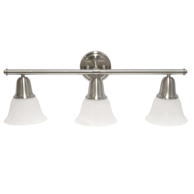 ALL THE RAGES INC LHV-1007-BN Lalia Home Essentix 3-Light Wall Mounted Vanity Light Fixture, 26-1/2inW, Alabaster White/Brushed Nickel