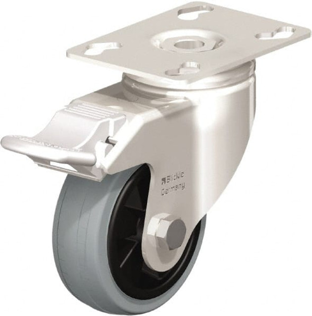 Blickle 226423 Swivel Top Plate Caster: Solid Rubber, 3" Wheel Dia, 63/64" Wheel Width, 176 lb Capacity, 4-3/8" OAH